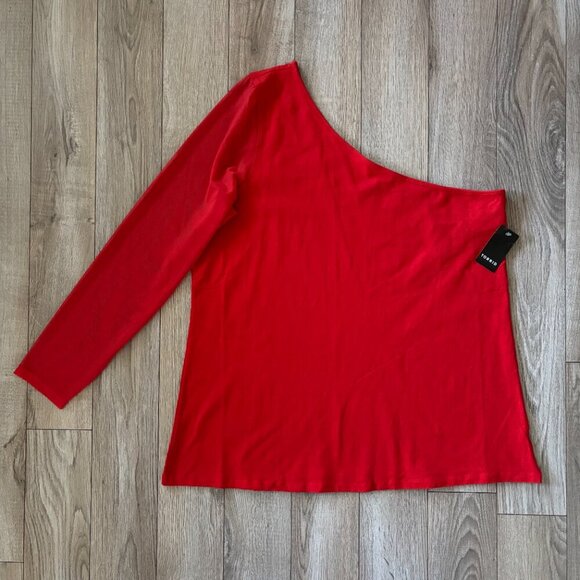 NWT Torrid Foxy One Shoulder Mesh Sleeve Red Top Womens Size 3X Bodycon Bold - Picture 2 of 11